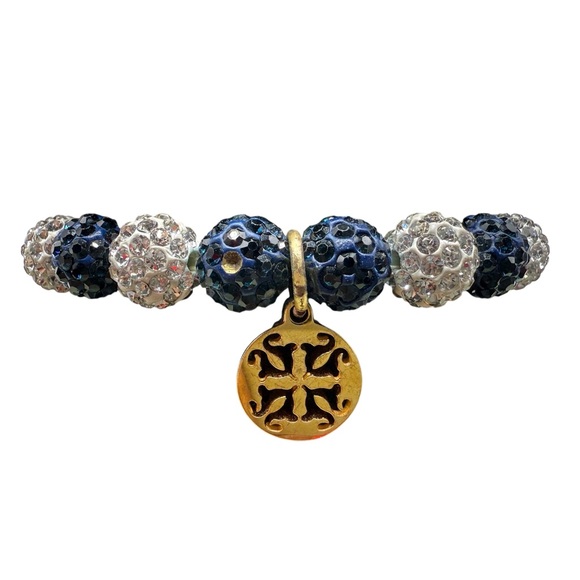 Rustic Cuff Gold Blue White Beaded Bracelet - Picture 1 of 1